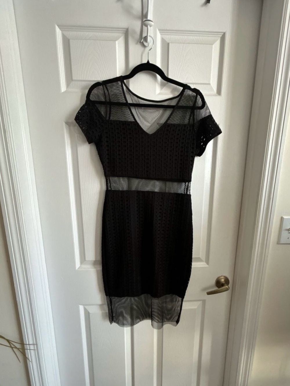 Bardot Black Short-Sleeve Mesh Insert Mini Dress